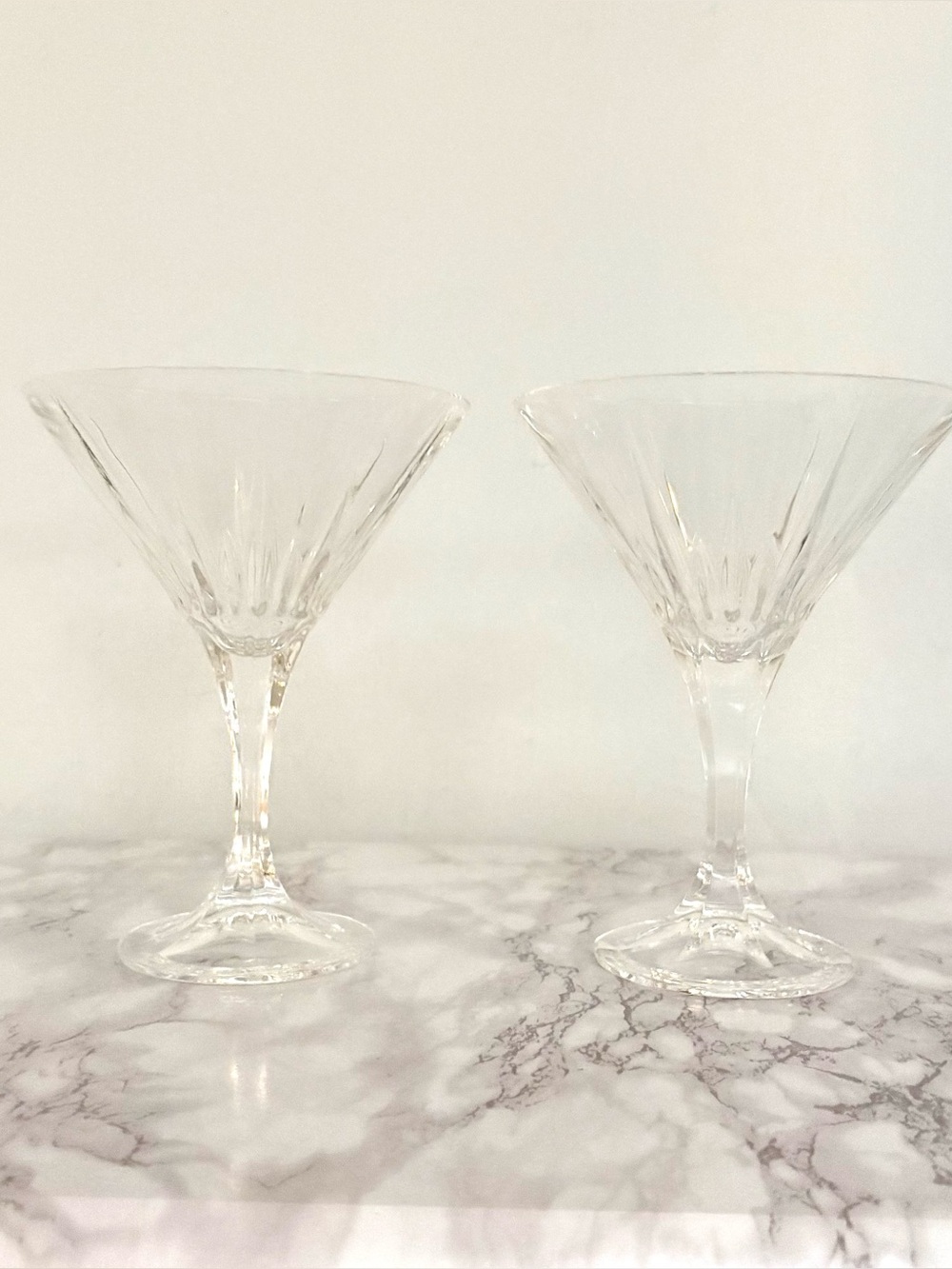 Vintage Clear Crystal Martini Glasses - Set of 2